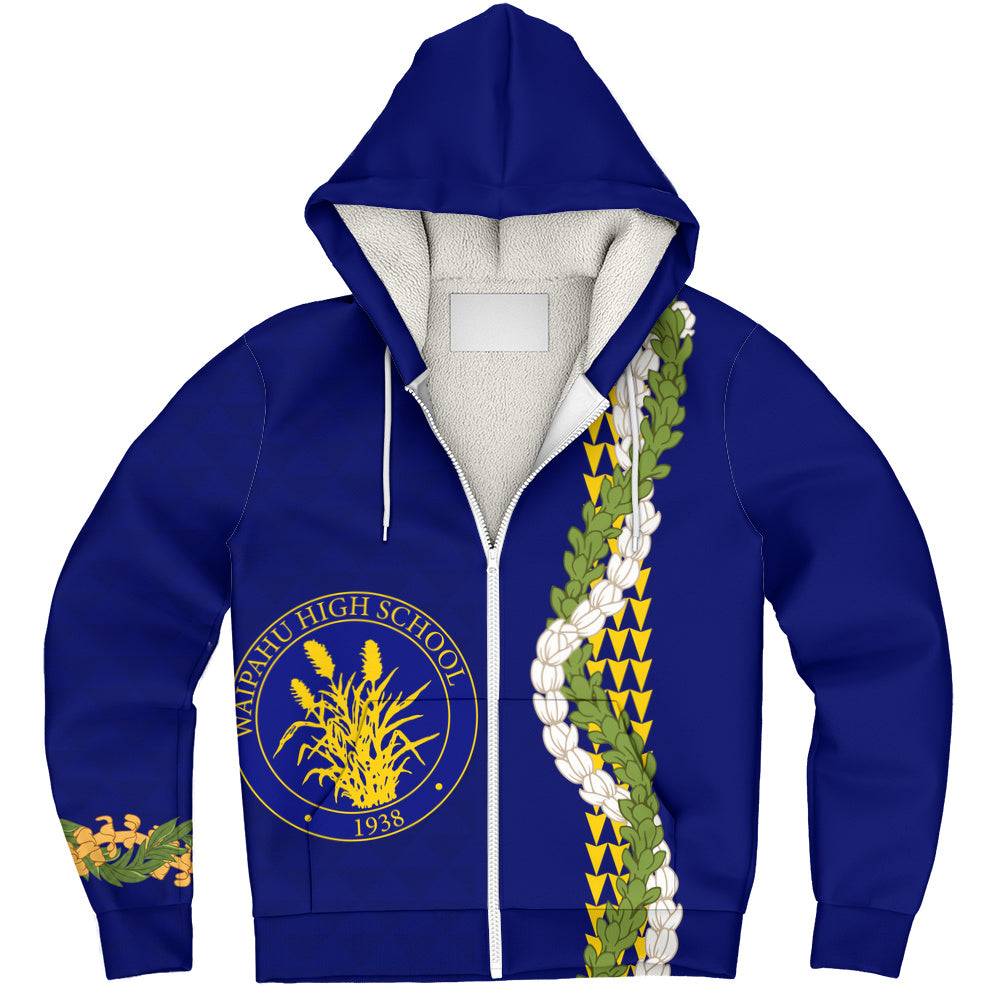 Waipahu High School Sherpa Hoodie Puakenikeni Maile Flower Lei