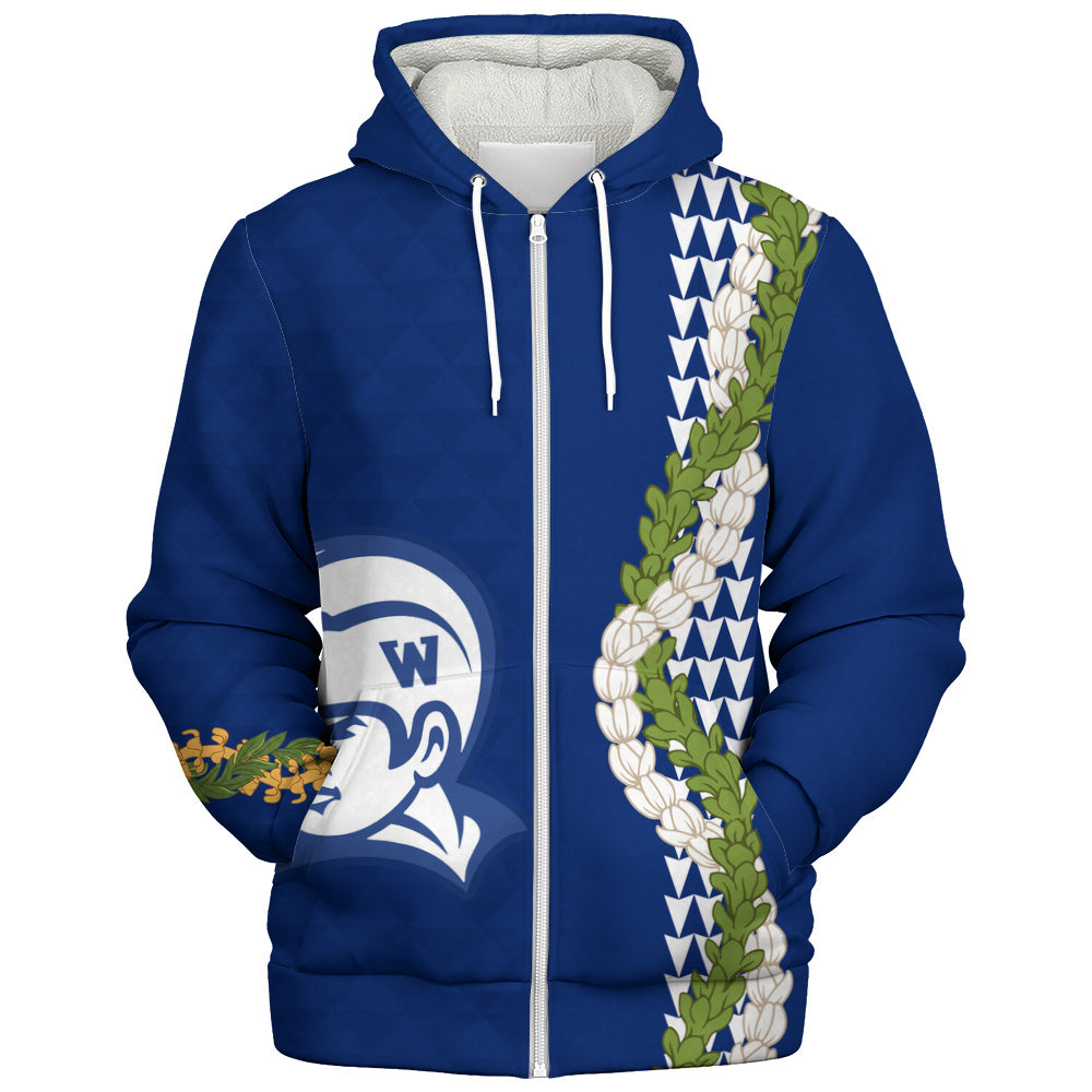 Waimea High School Sherpa Hoodie Puakenikeni Maile Flower Lei