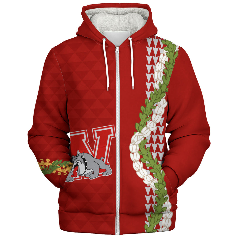 Waialua High and Intermediate School Sherpa Hoodie Puakenikeni Maile Flower Lei