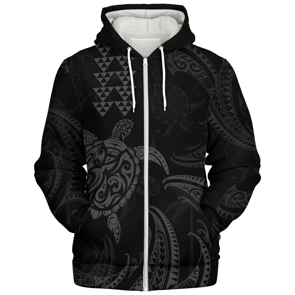 Hawaii Sherpa Hoodie Polynesian Turtle Tribal Ocean Spirit