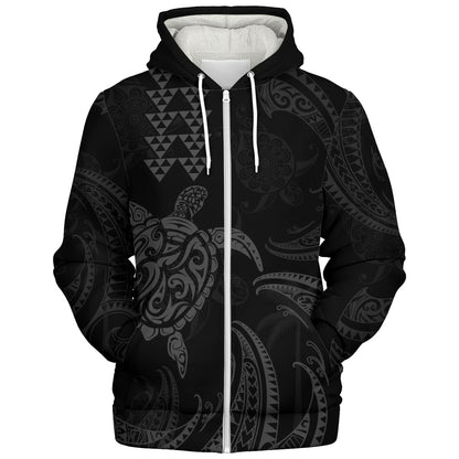 Hawaii Sherpa Hoodie Polynesian Turtle Tribal Ocean Spirit