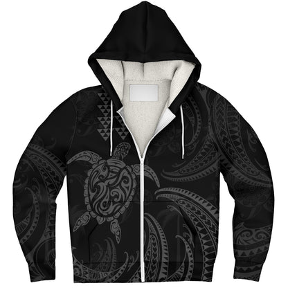 Hawaii Sherpa Hoodie Polynesian Turtle Tribal Ocean Spirit