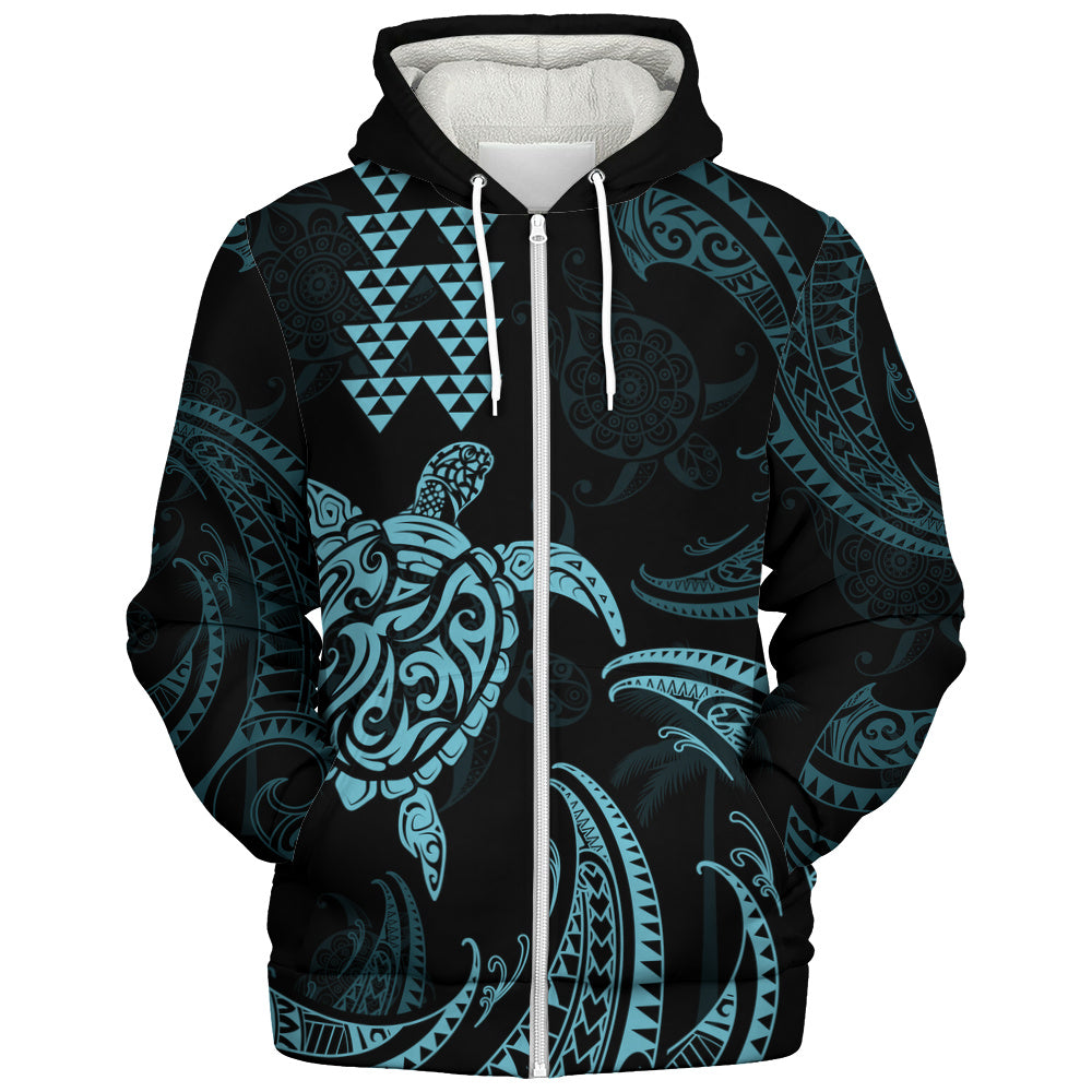 Hawaii Sherpa Hoodie Polynesian Turtle Tribal Ocean Spirit