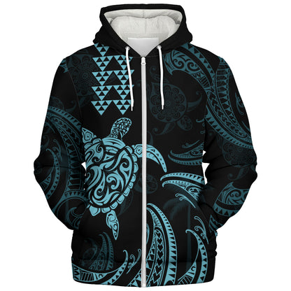 Hawaii Sherpa Hoodie Polynesian Turtle Tribal Ocean Spirit