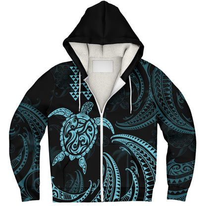 Hawaii Sherpa Hoodie Polynesian Turtle Tribal Ocean Spirit