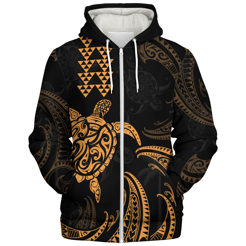 Hawaii Sherpa Hoodie Polynesian Turtle Tribal Ocean Spirit