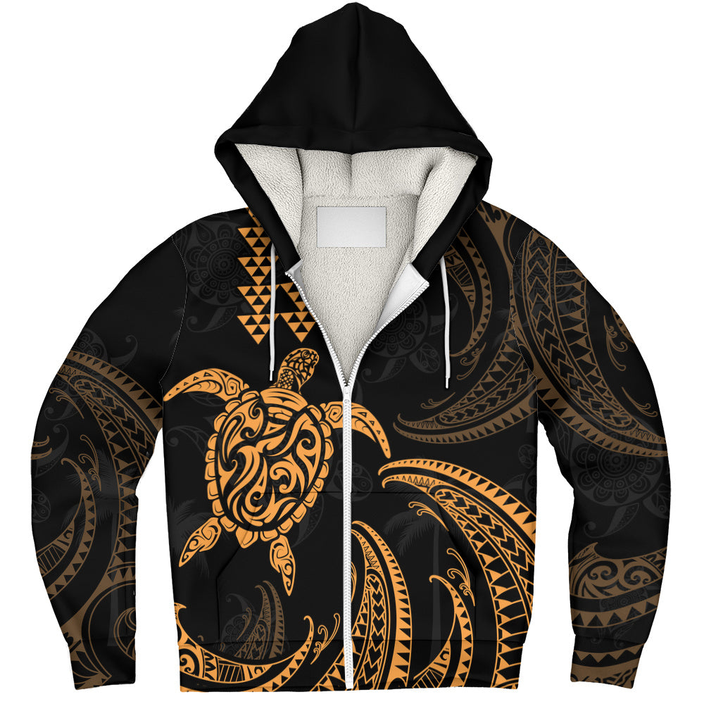 Hawaii Sherpa Hoodie Polynesian Turtle Tribal Ocean Spirit
