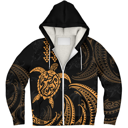 Hawaii Sherpa Hoodie Polynesian Turtle Tribal Ocean Spirit