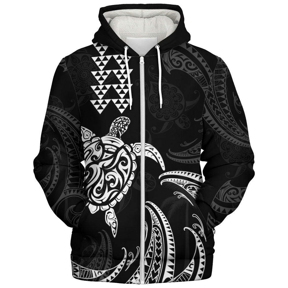 Hawaii Sherpa Hoodie Polynesian Turtle Tribal Ocean Spirit