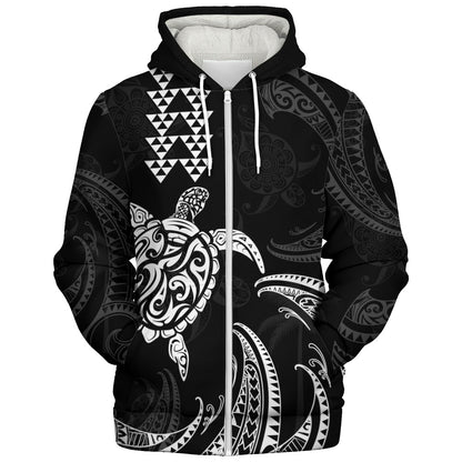 Hawaii Sherpa Hoodie Polynesian Turtle Tribal Ocean Spirit