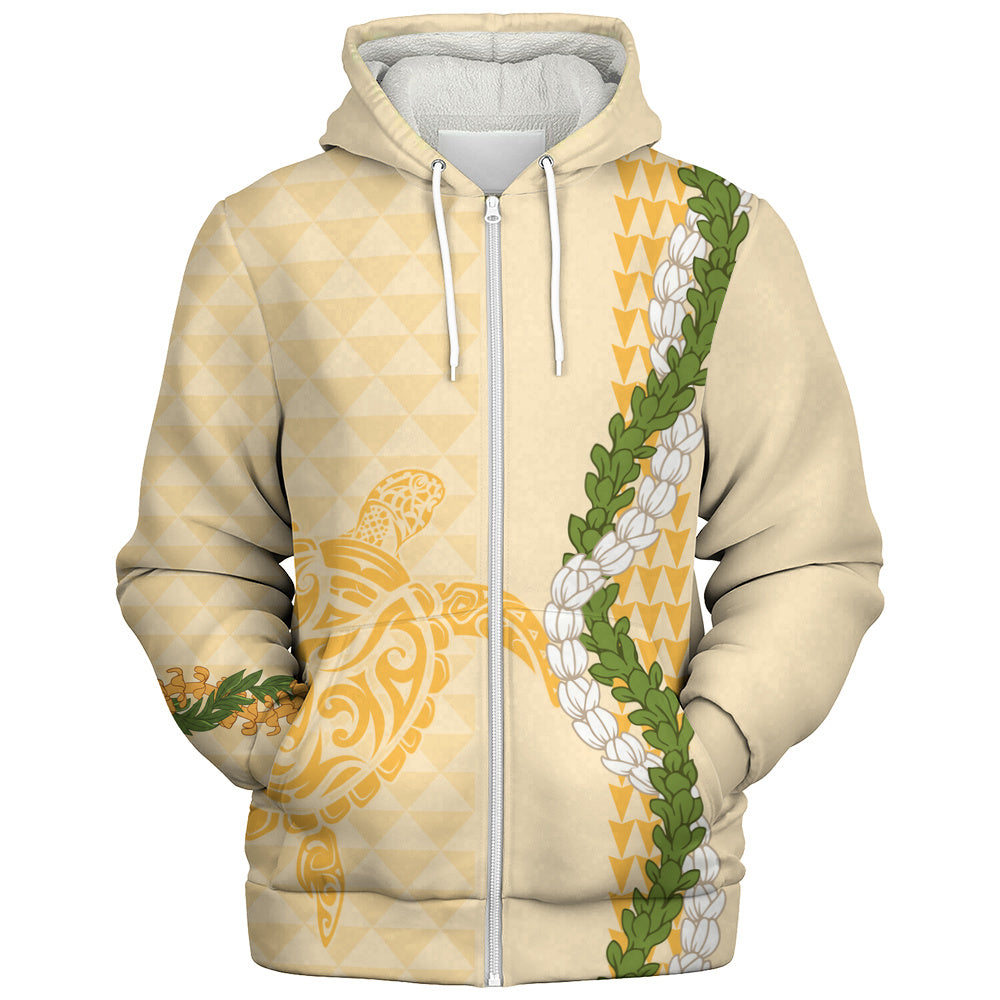 Hawaii Sherpa Hoodie Turtle Puakenikeni Maile Flower Lei