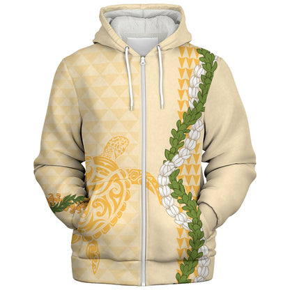Hawaii Sherpa Hoodie Turtle Puakenikeni Maile Flower Lei