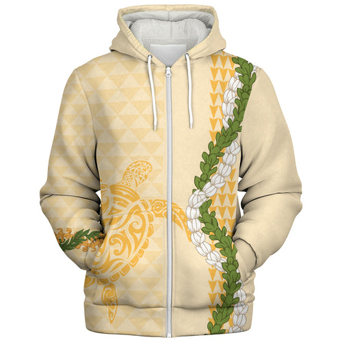 Hawaii Sherpa Hoodie Turtle Puakenikeni Maile Flower Lei