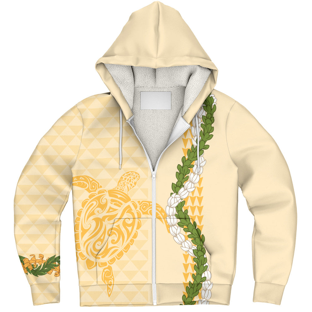 Hawaii Sherpa Hoodie Turtle Puakenikeni Maile Flower Lei