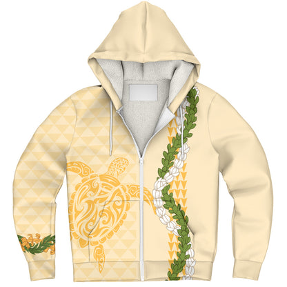 Hawaii Sherpa Hoodie Turtle Puakenikeni Maile Flower Lei