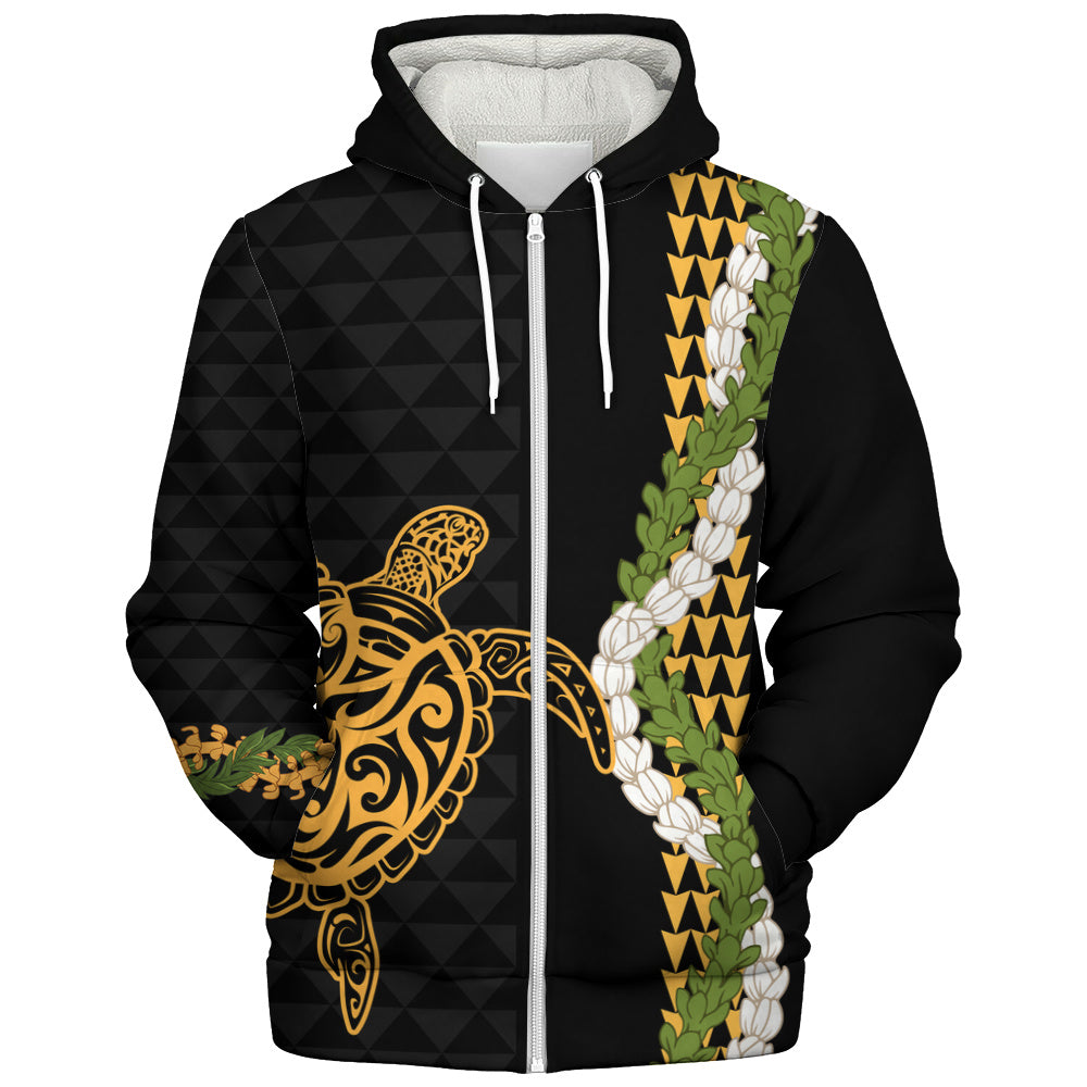 Hawaii Sherpa Hoodie Turtle Puakenikeni Maile Flower Lei