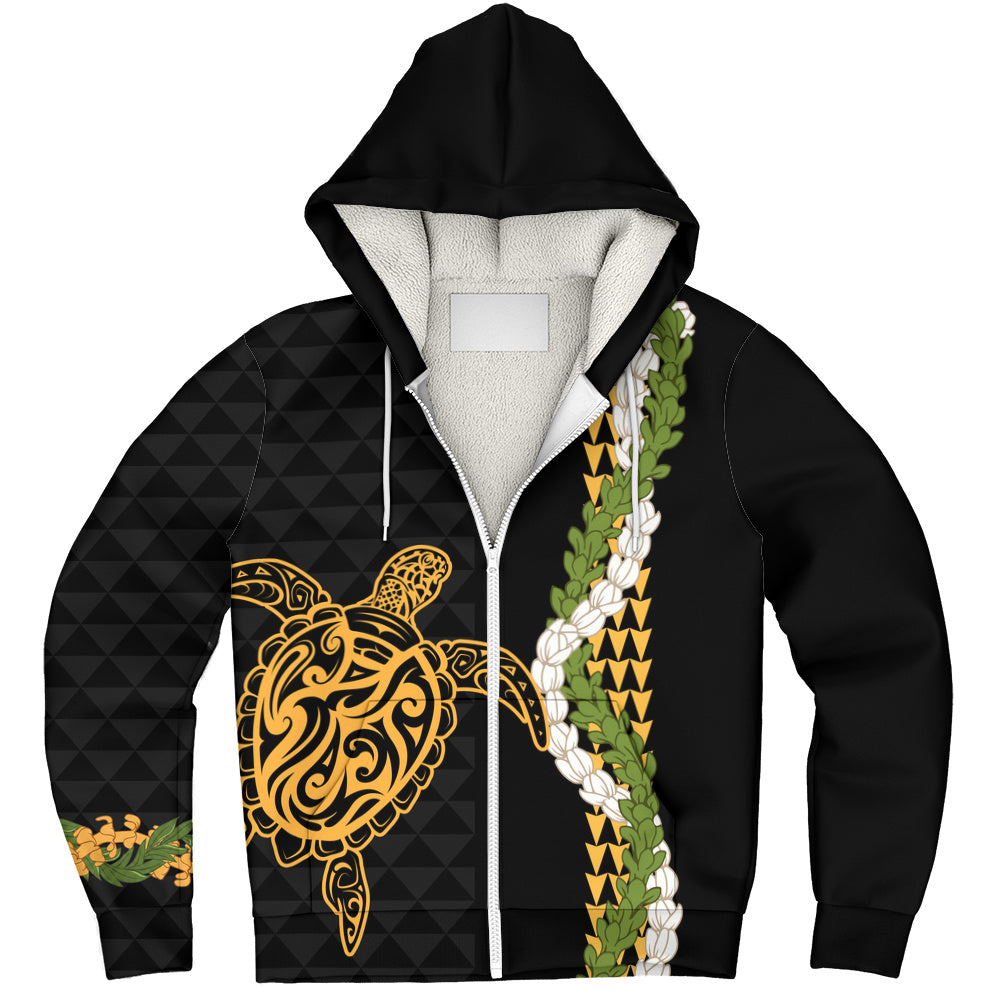 Hawaii Sherpa Hoodie Turtle Puakenikeni Maile Flower Lei