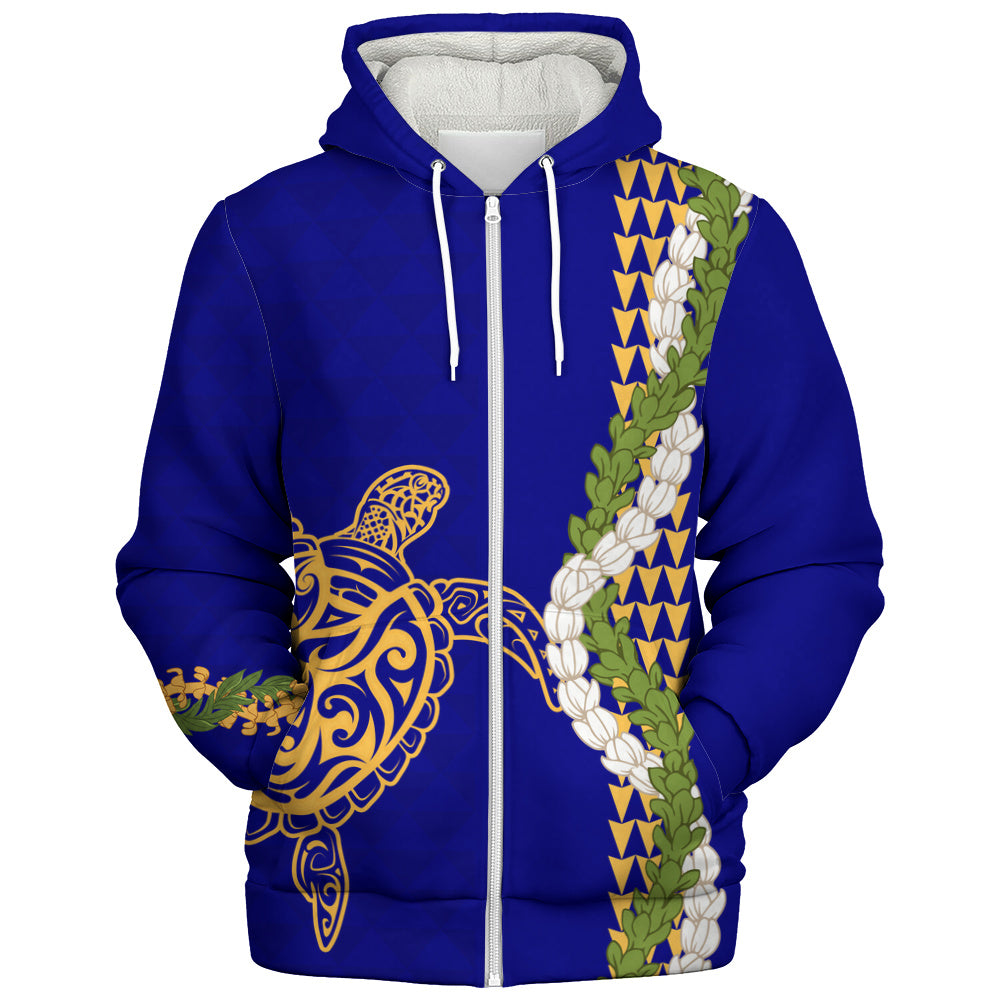 Hawaii Sherpa Hoodie Turtle Puakenikeni Maile Flower Lei