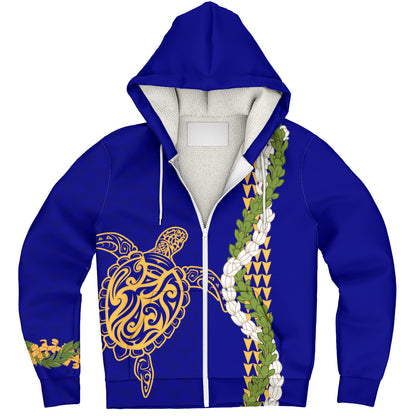 Hawaii Sherpa Hoodie Turtle Puakenikeni Maile Flower Lei