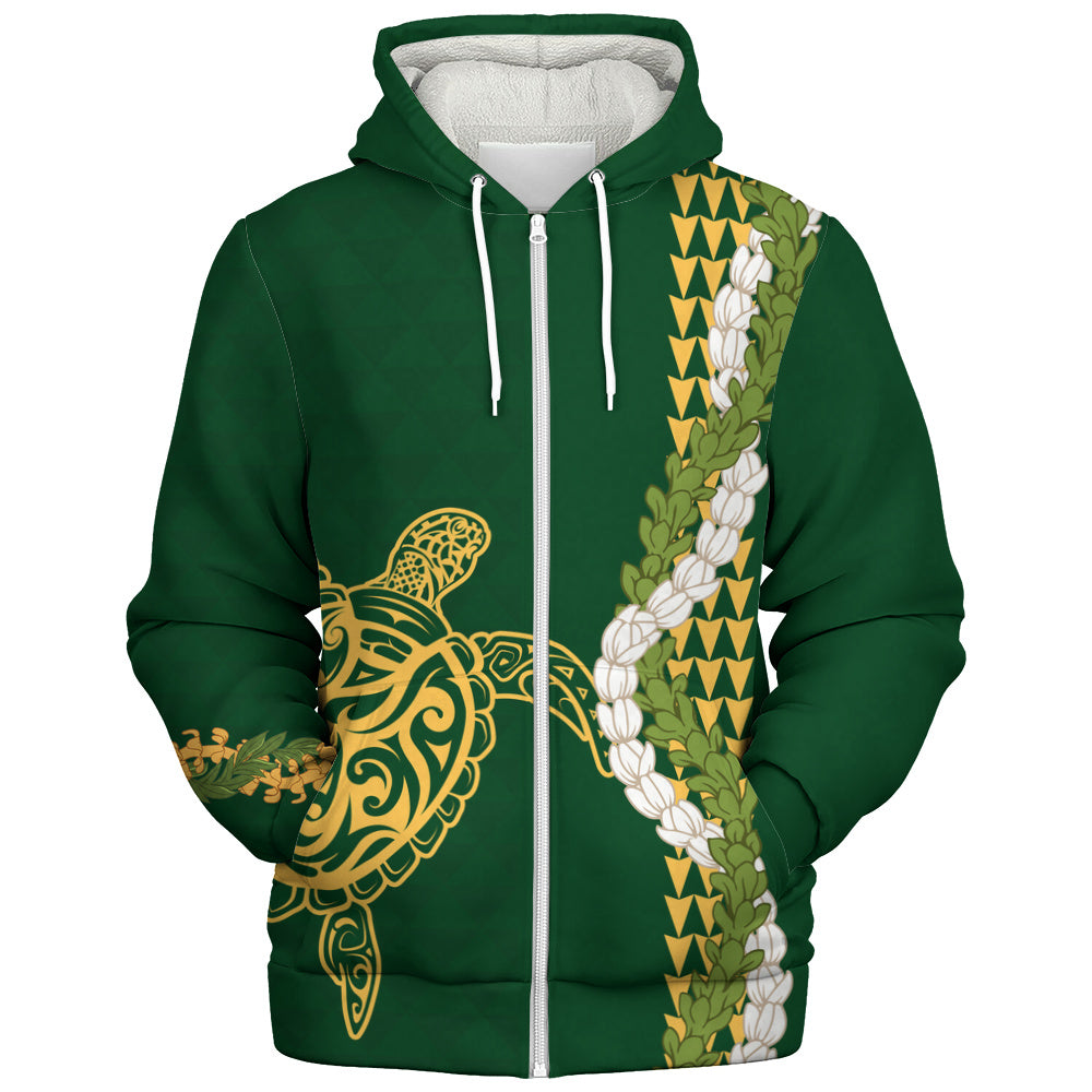 Hawaii Sherpa Hoodie Turtle Puakenikeni Maile Flower Lei