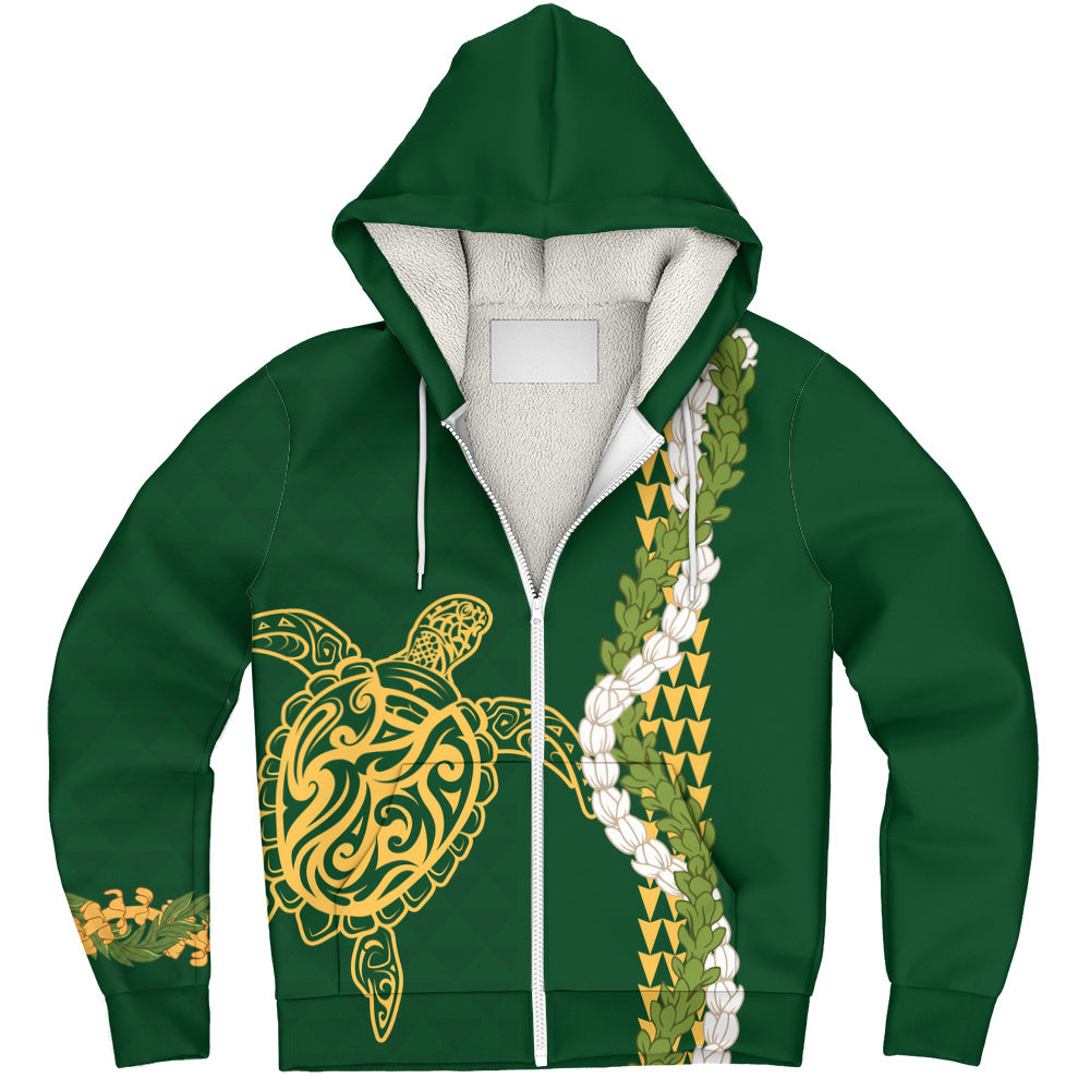 Hawaii Sherpa Hoodie Turtle Puakenikeni Maile Flower Lei
