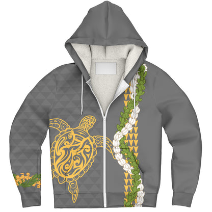Hawaii Sherpa Hoodie Turtle Puakenikeni Maile Flower Lei