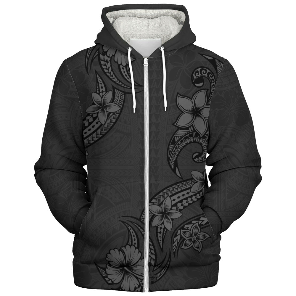 Hawaii Sherpa Hoodie Plumeria Tribal Wave