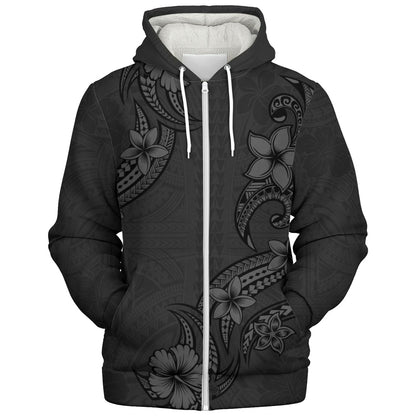 Hawaii Sherpa Hoodie Plumeria Tribal Wave
