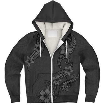 Hawaii Sherpa Hoodie Plumeria Tribal Wave