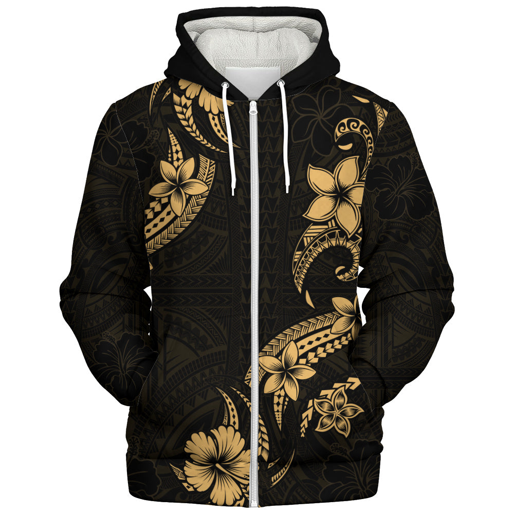 Hawaii Sherpa Hoodie Plumeria Tribal Wave