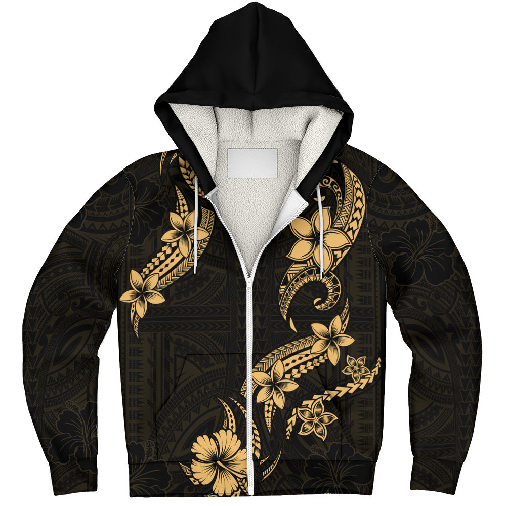 Hawaii Sherpa Hoodie Plumeria Tribal Wave