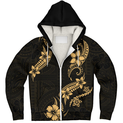 Hawaii Sherpa Hoodie Plumeria Tribal Wave