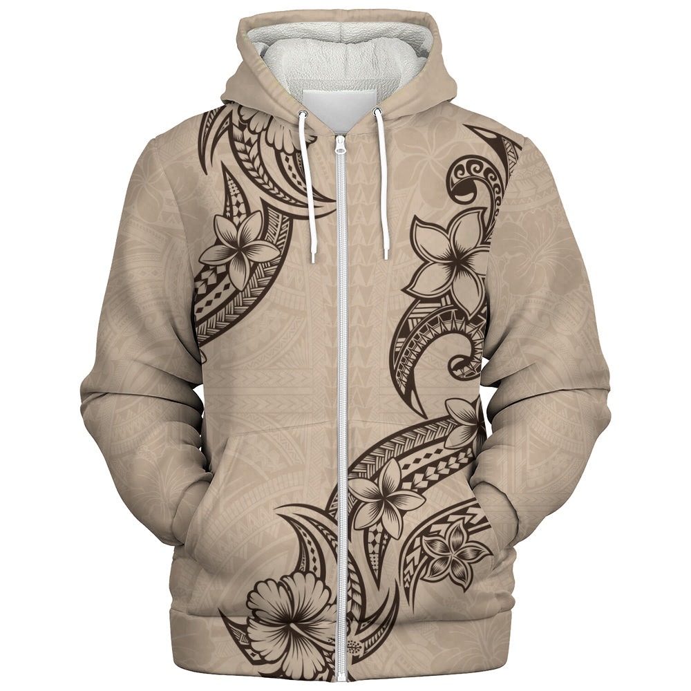 Hawaii Sherpa Hoodie Plumeria Tribal Wave