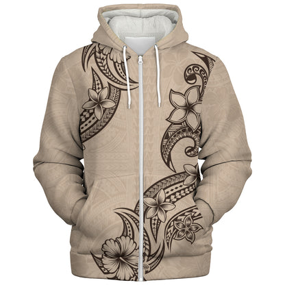 Hawaii Sherpa Hoodie Plumeria Tribal Wave