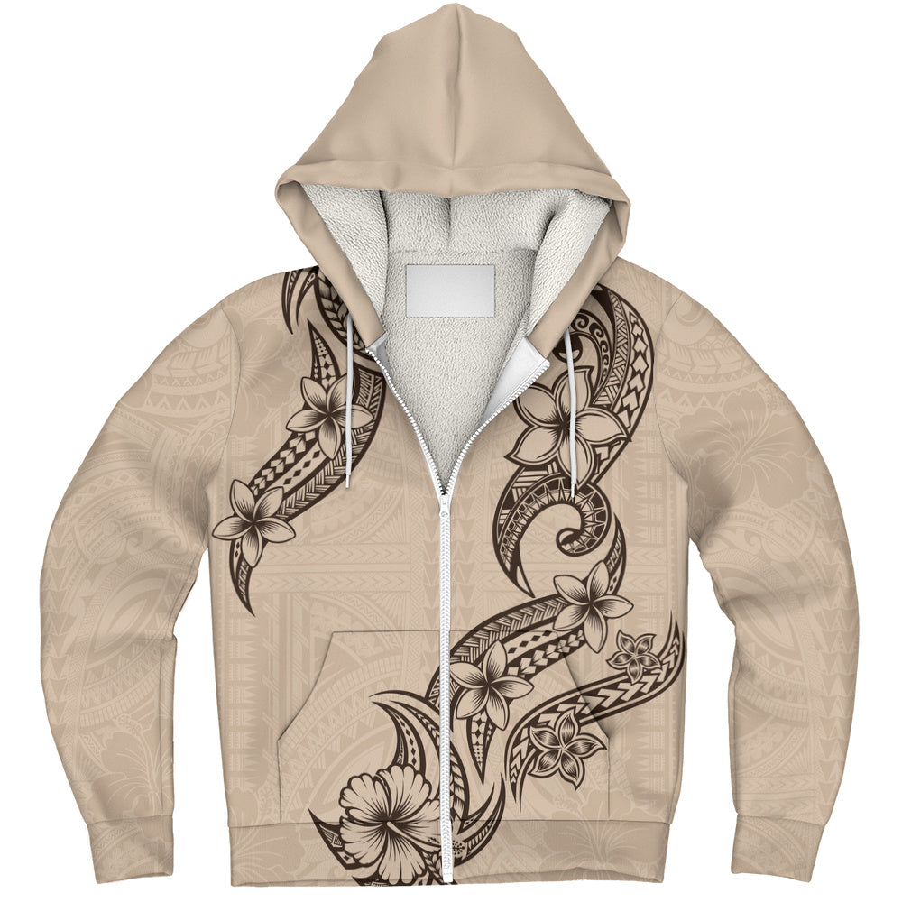 Hawaii Sherpa Hoodie Plumeria Tribal Wave