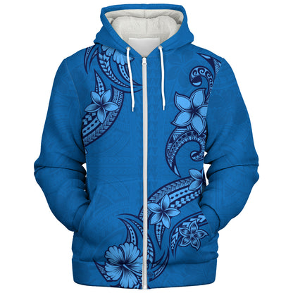 Hawaii Sherpa Hoodie Plumeria Tribal Wave