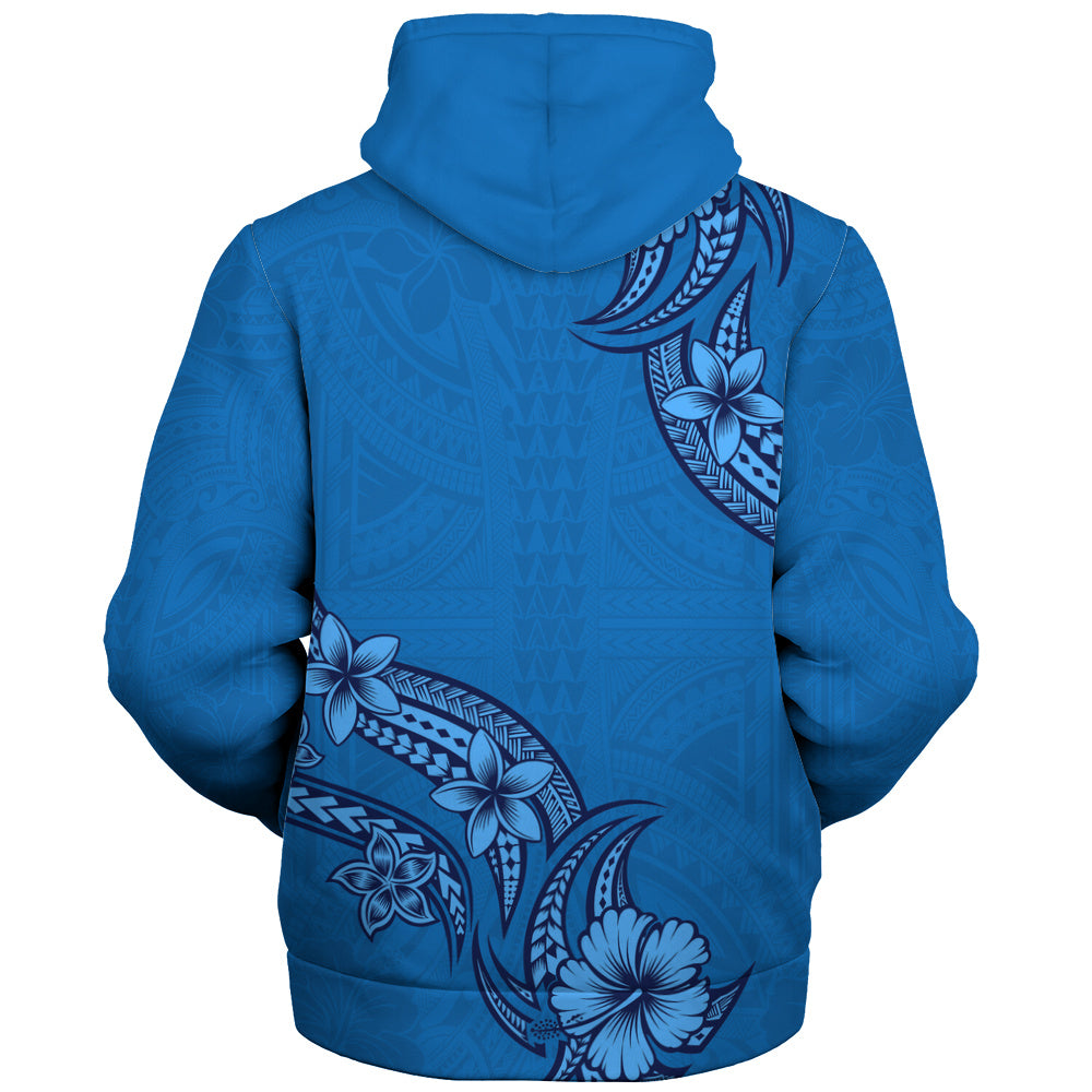 Hawaii Sherpa Hoodie Plumeria Tribal Wave