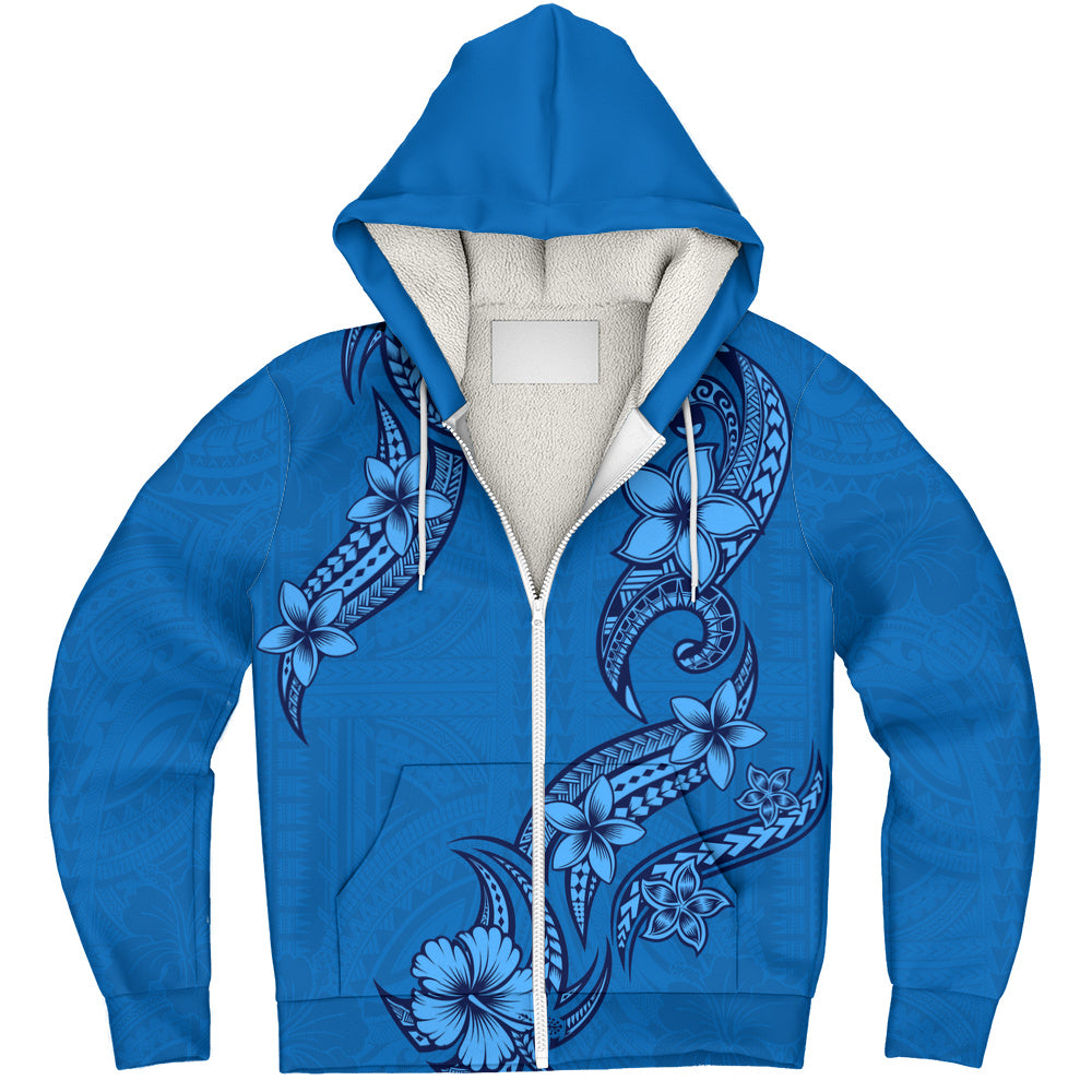 Hawaii Sherpa Hoodie Plumeria Tribal Wave