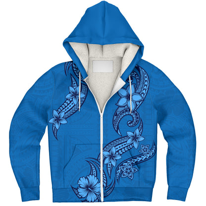 Hawaii Sherpa Hoodie Plumeria Tribal Wave