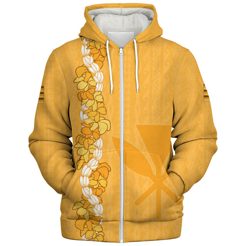 Hawaii Sherpa Hoodie Flower Lei Kanaka Maoli Polynesia Island Style