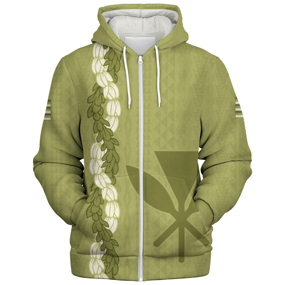 Hawaii Sherpa Hoodie Flower Lei Kanaka Maoli Polynesia Island Style