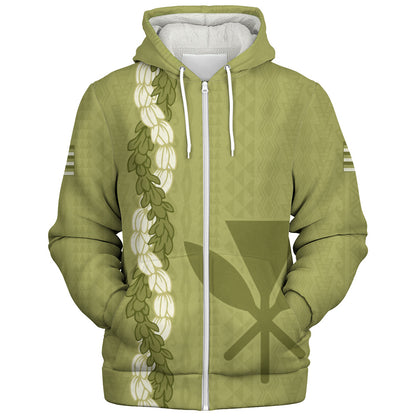Hawaii Sherpa Hoodie Flower Lei Kanaka Maoli Polynesia Island Style