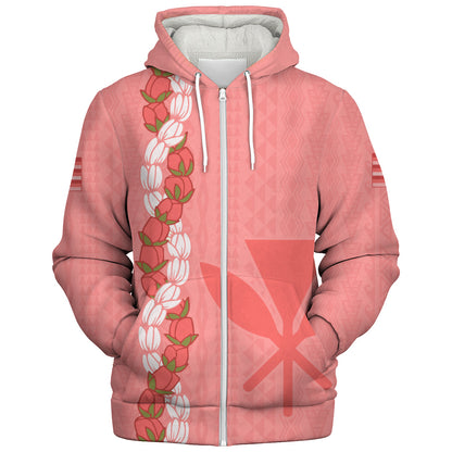 Hawaii Sherpa Hoodie Flower Lei Kanaka Maoli Polynesia Island Style