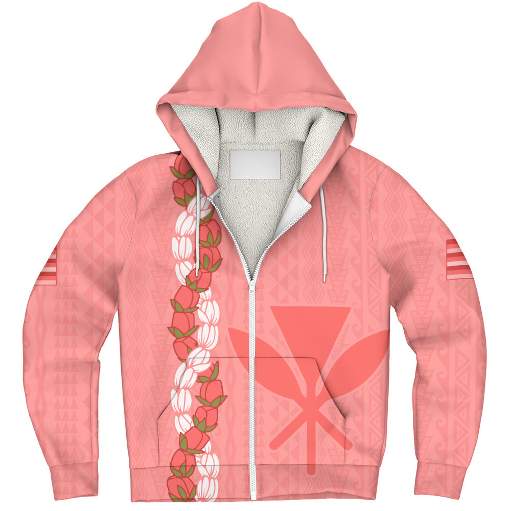 Hawaii Sherpa Hoodie Flower Lei Kanaka Maoli Polynesia Island Style
