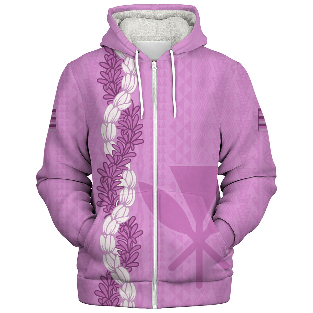 Hawaii Sherpa Hoodie Flower Lei Kanaka Maoli Polynesia Island Style