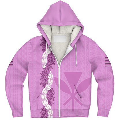 Hawaii Sherpa Hoodie Flower Lei Kanaka Maoli Polynesia Island Style