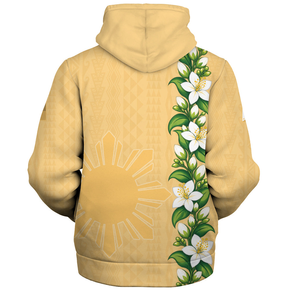 Philippines Filipinos Sherpa Hoodie Sampaguita Flower Tribal Polynesian Sun Island Style