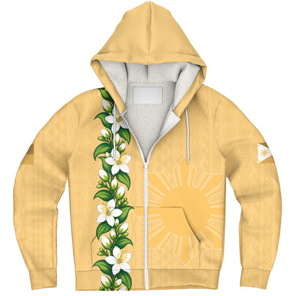 Philippines Filipinos Sherpa Hoodie Sampaguita Flower Tribal Polynesian Sun Island Style
