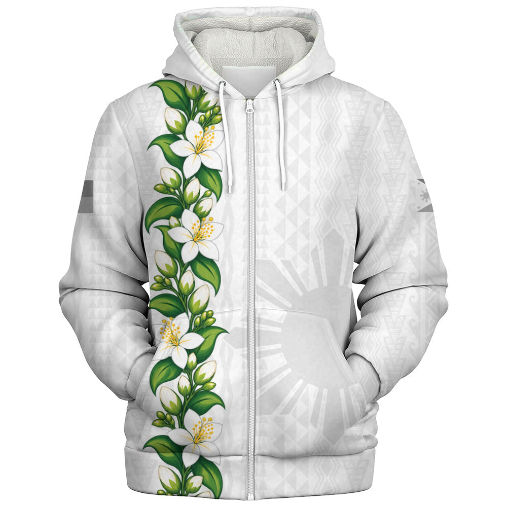 Philippines Filipinos Sherpa Hoodie Sampaguita Flower Tribal Polynesian Sun Island Style