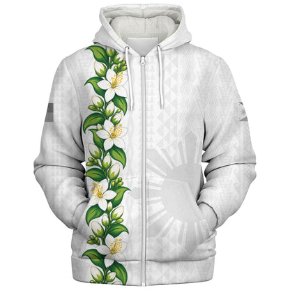 Philippines Filipinos Sherpa Hoodie Sampaguita Flower Tribal Polynesian Sun Island Style
